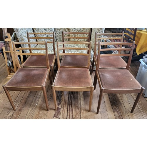 15 - Six G-Plan chairs with original seatcovers in mid brown.