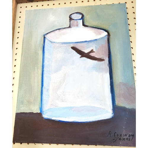 92 - Canvas- 'Bird in the Bottle'.  52 cm x 42 cm.