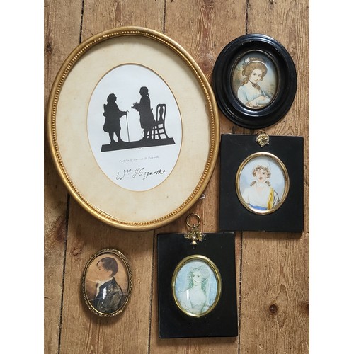 99 - Four miniatures and a Hogarth silhouette