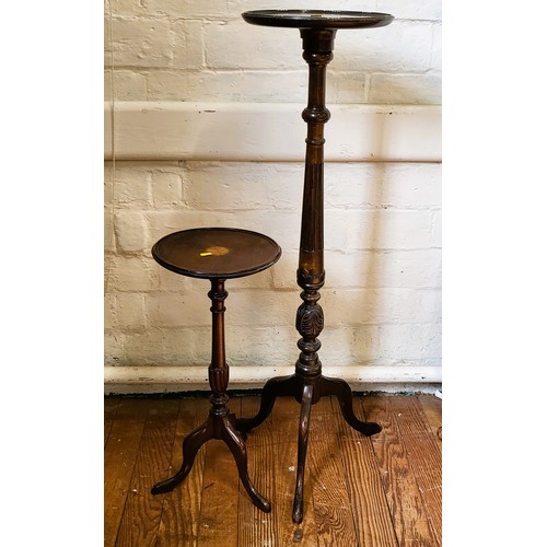 20 - A wine table 62cm x 28cm diameter and a mahogany jardiniere stand 109cm x 30cm