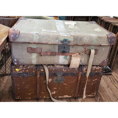 28 - A large trunk 43cm x 85cm x 52cm and a large travelling case  with pull out compartment 26cm x 70cm ... 