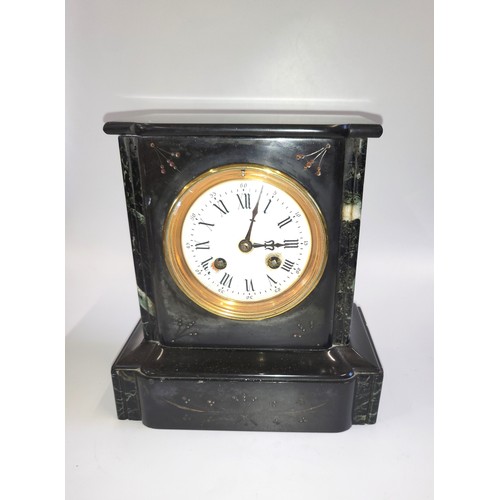 71 - A marble and slate mantle clock 24cm x 22cm x 13cm