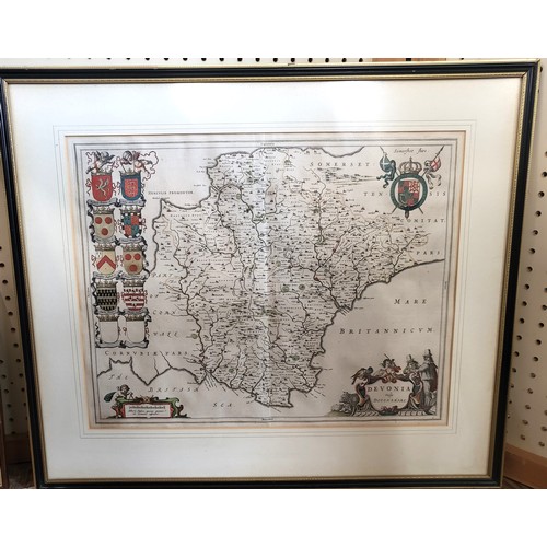 101 - Second edition Map of Devonia Joan Blaeu, framed and glazed. 60cm x 60cm.