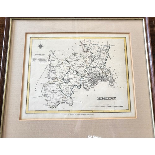 103 - Second edition map of Glamorgan, John Speed framed and glazed, 56cm x 67cm and a map of Middlesex, 3... 