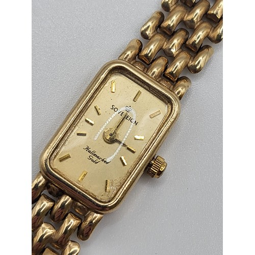 431 - A ladies 9ct gold 'sovereign' dress watch 13gms (all in)