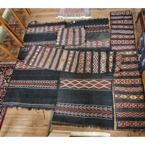 79 - Five Moroccan mats: 205cm x 96cm, 230cm x 96cm, and 280cm x 50cm.