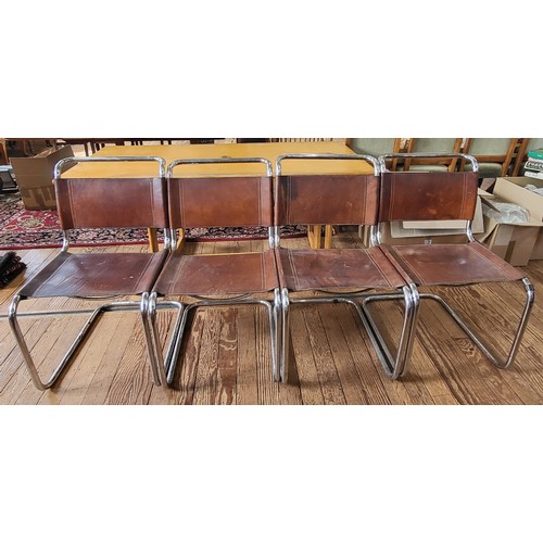 51 - Four Heals leather and tubular chrome frame chairs circa 1980's, in need of light refurbishment.