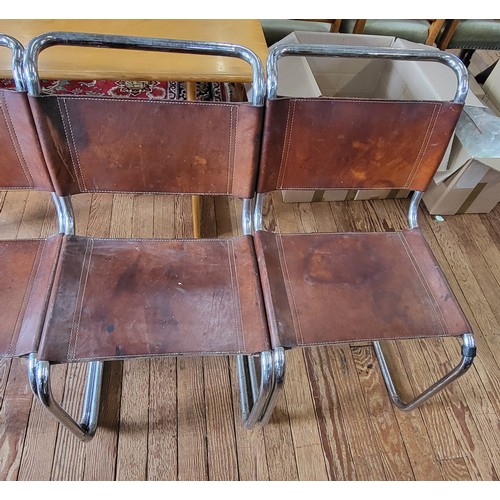 51 - Four Heals leather and tubular chrome frame chairs circa 1980's, in need of light refurbishment.