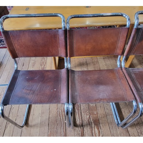 51 - Four Heals leather and tubular chrome frame chairs circa 1980's, in need of light refurbishment.