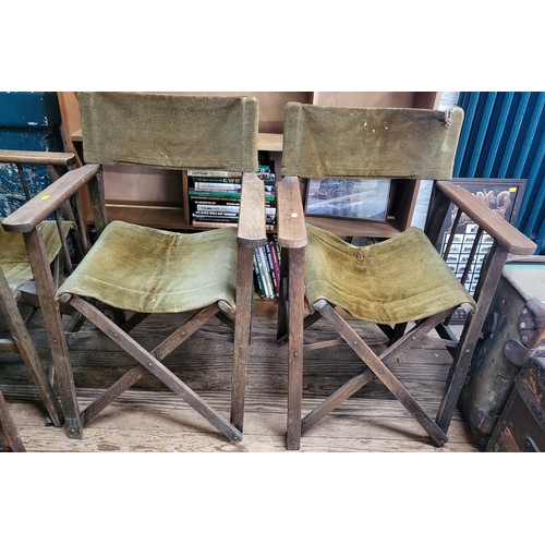 61 - Two folding directors chairs with Olive/Brown velvet back and seat.