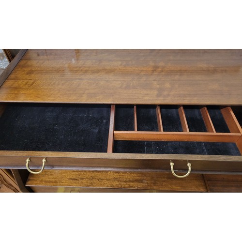 33 - G-Plan mid century 'Tola & Black' highboard cabinet with cutlery drawer over glass sliding doors and... 