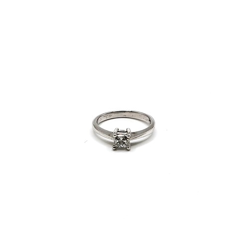 385 - A platinum princess-cut diamond solitaire ring, boxed. Diamond 0.33ct/F. Size H1/2.  3.2gms.     Cer... 