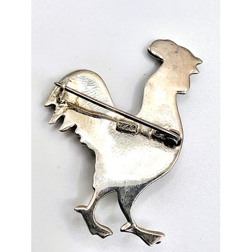 400 - A 925 silver cockerel brooch. 8.5gms 5cm x 3.5cm