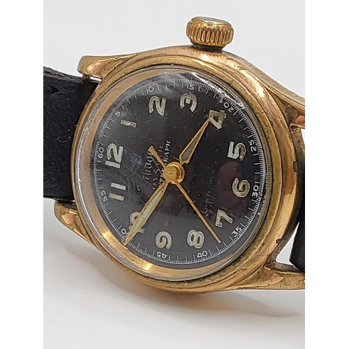 438 - Tudor Centregraph 1956, 14k gold filled case, patent screw down crown, black dial  with raised white... 