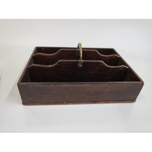 27 - A Victorian wooden tidy with brass handle. 16cm x 38cm x 28cm.