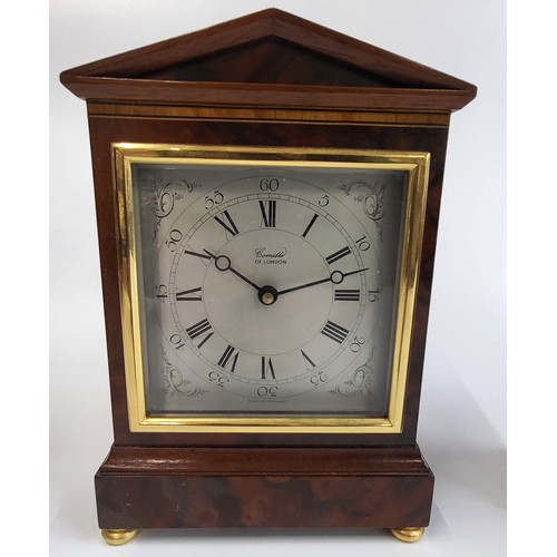 37 - Two clocks: Cornith of London (battery operated) on brass feet 23cm x 16cm x 7cm, clock two Edwardia... 