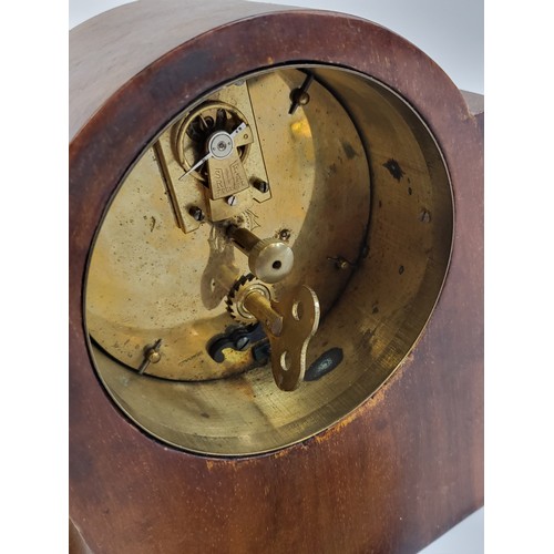 37 - Two clocks: Cornith of London (battery operated) on brass feet 23cm x 16cm x 7cm, clock two Edwardia... 