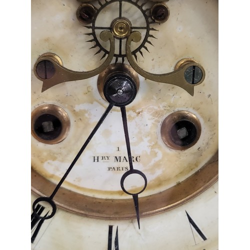 44 - A large Victorian mantle clock with a visible brocot escapement. Cracked glass on reverse. 48cm x 53... 