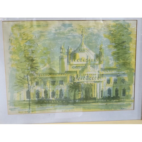 65 - Lithograph of Brighton Pavillion by Simon Golberg, framed and glazed. 61cm x 47cm.