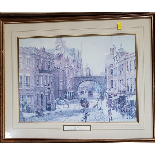 87 - Three city scene prints by Louise Rayner: 'Shopping Day', 'Citygate' and 'A Busy Street' each 43cm x... 