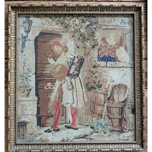 89 - William IV style tapestry 43cm x 40cm. 
A Victorian 'Alphabet & Numerical' sampler  32cm x 26cm and ... 