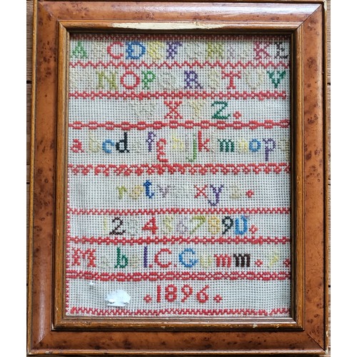 89 - William IV style tapestry 43cm x 40cm. 
A Victorian 'Alphabet & Numerical' sampler  32cm x 26cm and ... 