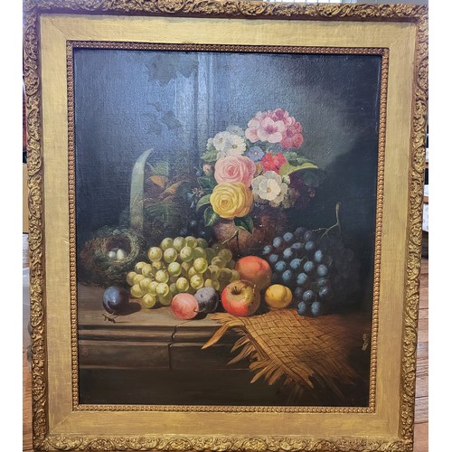 96 - A signed still life fruit and flowers, 1868 by Charles Thomas Bale. Framed. 81cm x 70cm