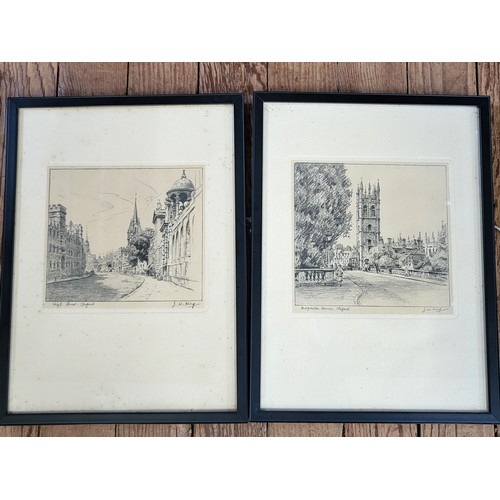 97 - JW King and two pencils of Magdalen Tower, Oxford and High Street, Oxford, 29cm x 39cm. (3)