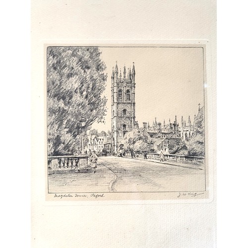 97 - JW King and two pencils of Magdalen Tower, Oxford and High Street, Oxford, 29cm x 39cm. (3)