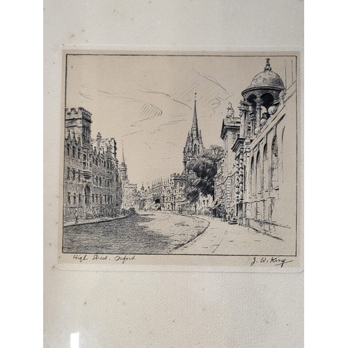 97 - JW King and two pencils of Magdalen Tower, Oxford and High Street, Oxford, 29cm x 39cm. (3)