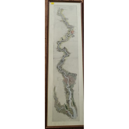 100 - Two large maps of French vineyards, framed and glazed, 64cm x 155cm, and a map of the River Thames, ... 