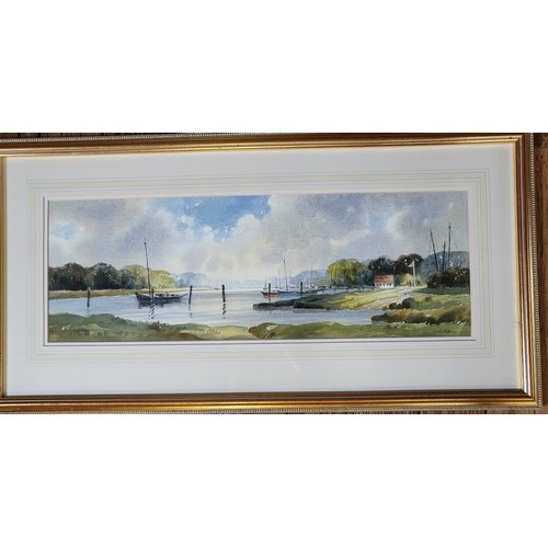 58 - A watercolour of 'Bucklers Hard' Southampton by Colin Tuffrey. 38cm x 75cm.