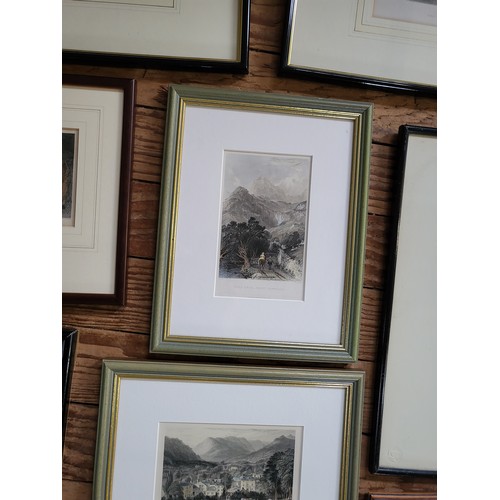 54 - A selection of engravings and prints including a watercolour by G Monkhouse, Wastwater, Cumberland 1... 