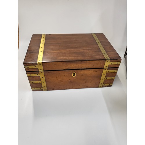 154 - A writing slope 17cm x 38cm x 25cm, a wooden inlaid box 19cm x 41cm x 27cm, and a Philips Empire Bri... 