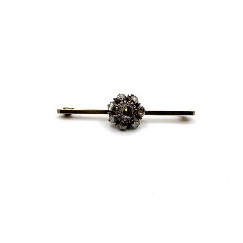 311 - A 9ct gold tie pin with eight Dutch rose/old cut diamonds 5cm x 1.5cm  4.3gms