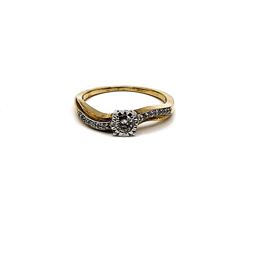 328 - 9ct yellow gold solitaire-style ring set with 0.22ct round brilliant cut diamonds in total, in a twi... 