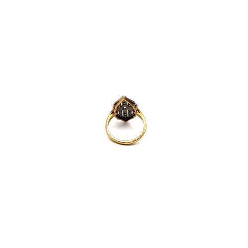 365 - An 18ct yellow gold and platinum crown diamond set Art Deco style ring. 5.1gms. Size N.