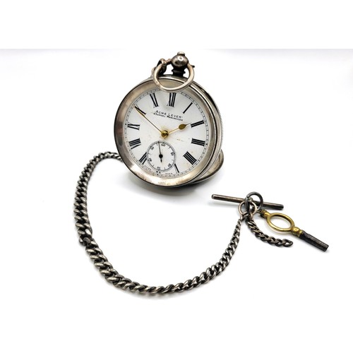 369 - Silver pocket watch by Acme Lever, H.Samuel, Manchester on a fob chain.