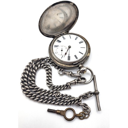 370 - Two pocket watches: one silver with silver chain with hallmarked on each link (The fob chain alone w... 