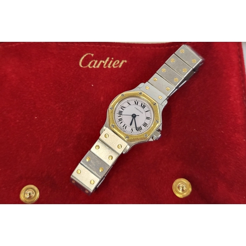 380 - A Cartier Santos Ladies Automatic 1980's watch with original pouch and paperwork detailing purchase ... 