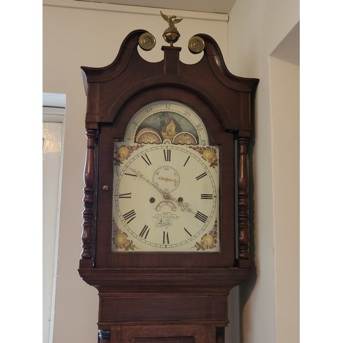 37 - An oak and mahogany 8-day grandfather clock J Ashton, Leek.