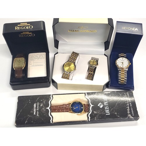 415 - A selection of four watches, Giani Giorgo, Lorus Reyolo, Sekonda, and Louis Picard. (5)