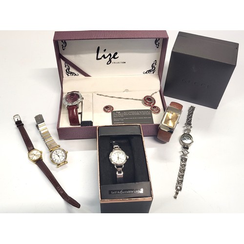 418 - A selection of six ladies watches including Mappin & Webb, Baume Mercer, and Gucci (2), chrome finis... 