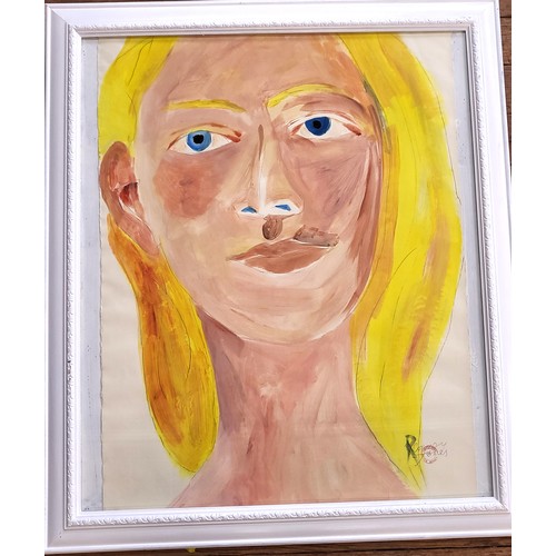 70 - Head of a Girl by Richard Conway-Jones, acrylic on paper, framed. 90cm x 77cm including frame.