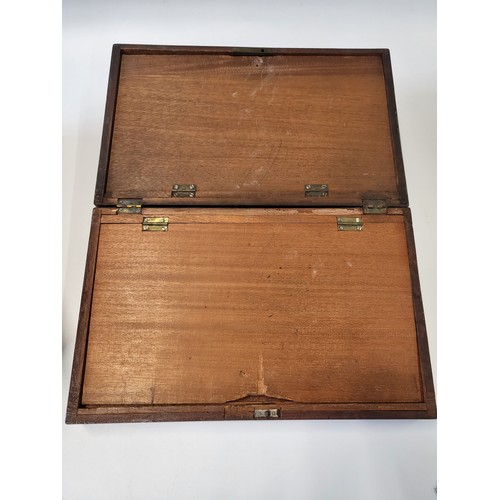 40 - A mahogany writing slope monogrammed and dated 1835 with black insert, ink pot and key 14cm x 41cm x... 