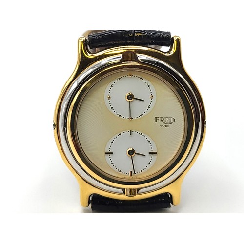 404 - Fred Paris triple time reversible watch, quartz on original strap.