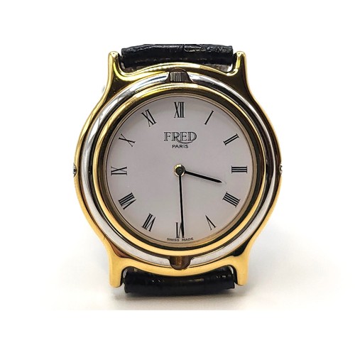 404 - Fred Paris triple time reversible watch, quartz on original strap.