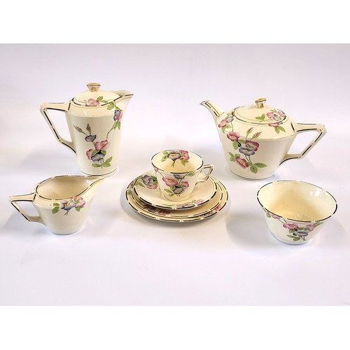 135 - Crown Ducal Wild Rose dinner, coffee/ tea set, one cup repaired, minor chip to tea-pot spout. (41)