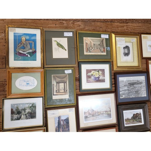 44 - An extensive collection of twenty-eight framed and glazed prints and seven mounted prints.