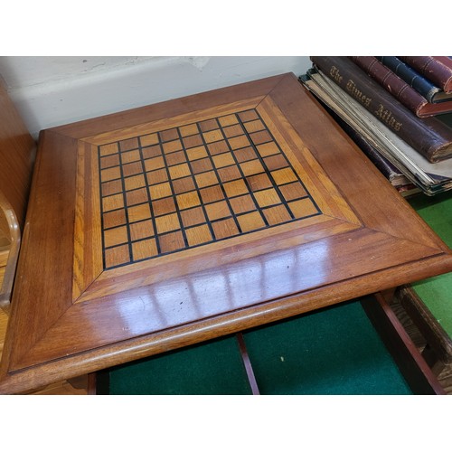 6 - A beech chessboard table with a lockable drawer and key. (65cm x 65cm x 77cm)